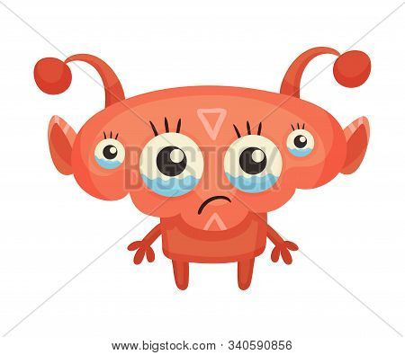 Cute Monster Standing With His Eyes Full Of Tears Vector Illustration