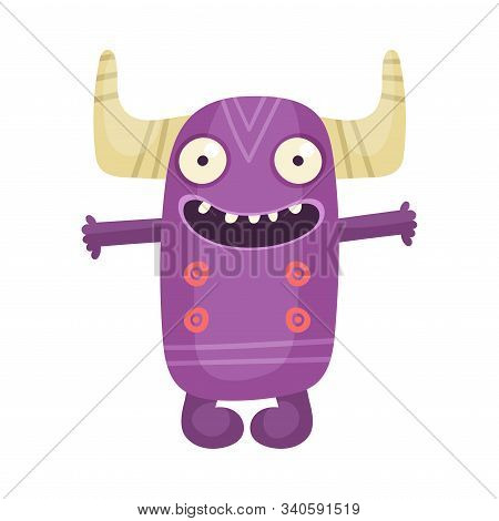 Funny Monster Standing With Open Mouth Feeling Happiness And Joy Vector Illustration