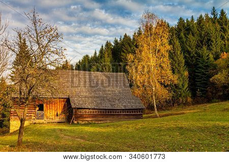 An Ancient Cottage At Forest Near Vychylovka Village In The Kysuce Region, Slovakia, Europe.