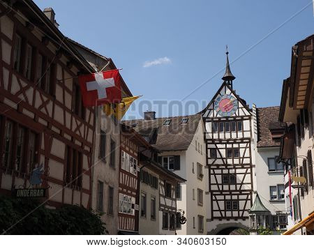 Stein Am Rhein, Switzerland On August 2018: Untertor Gate In European Town At Schaffhausen Canton Wi