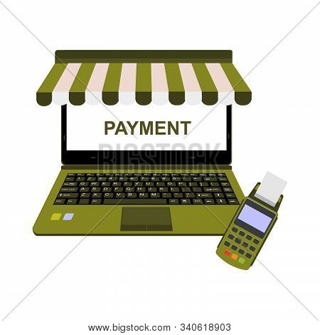 Realistic Laptop Vector Illustration Display Online Shop Payment With Edc Machine