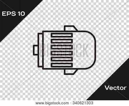 Black Line Electric Engine Icon Isolated On Transparent Background. Car Alternator. Vector Illustrat