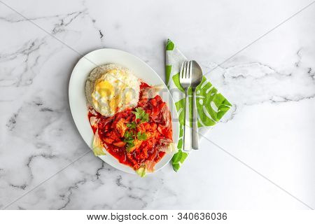 Ayam Masak Merah Is A Malaysia Traditional Dish. This Literally Means Chicken 