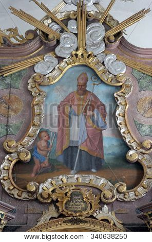 KLOSTAR IVANIC, CROATIA - SEPTEMBER 25, 2011: Saint Blaise, altar of the Holy Three Kings in the Church of the Assumption of the Virgin Mary in Klostar Ivanic, Croatia