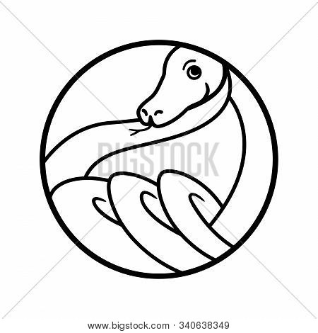 Snake Outline Logo. Round Geometric Shape. Twisted Reptile Rings Graphic Illustration For Tattoo, St