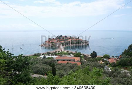 SVETI STEFAN, MONTENEGRO - MAY 02, 2019: Saint Stephen resort island, Montenegro