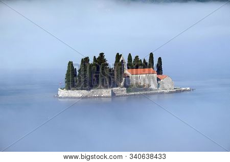 PERAST, MONTENEGRO - MAY 02, 2019: Church of St George, Perast, Bay of Kotor, Montenegro