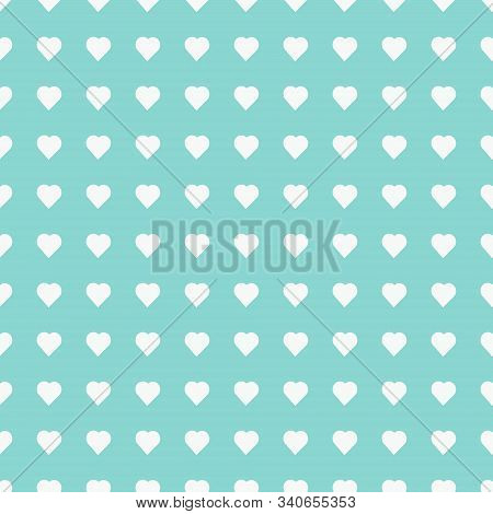 Seamless Pattern With White Hearts On Green Background. Vector Illustration.