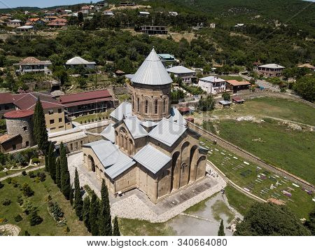 Aerial View To Transfiguration Church. Samtavro Monastery Has Living Pillar And The Particle Of The 
