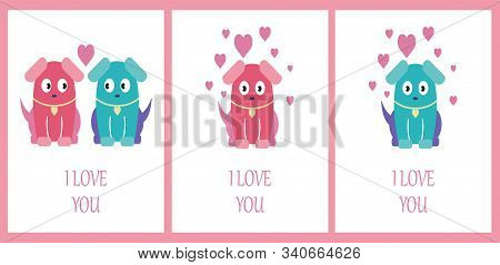 Card Set With Dogs Cats. I Love You