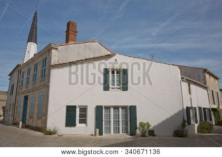 Church Of Ars With Black And White Bell Tower In The Ile De Re In Charente France