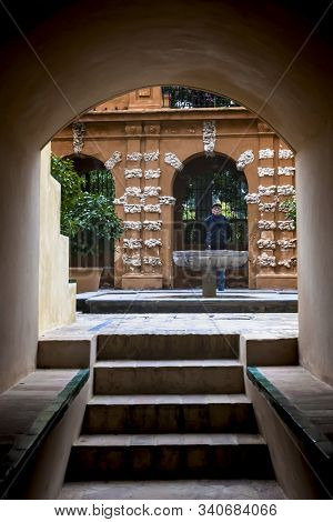Sevilla, Andalusia / Spain - November 4, 2018: 
Jardín De La Danza. View Coming Out Of The Bathrooms