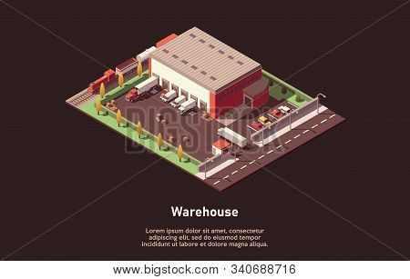 Isometric Warehouse Cargo Concept. Iinfographic Element Representing Industrial Warehouse Building W