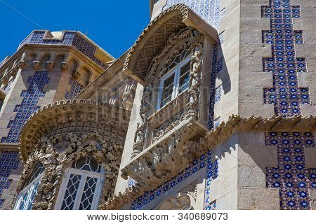 Sintra, Portugal - May, 2018: Detail Of The Architecture Of The Pena Palace A Romanticist Castle Loc