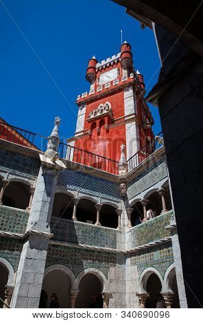 Sintra, Portugal - May, 2018: The Pena Palace A Romanticist Castle Located In Sao Pedro De Penaferri