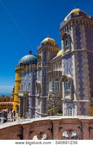Sintra, Portugal - May, 2018: The Pena Palace A Romanticist Castle Located In Sao Pedro De Penaferri