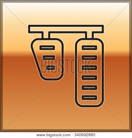 Black Line Car Gas And Brake Pedals Icon Isolated On Gold Background. Vector Illustration