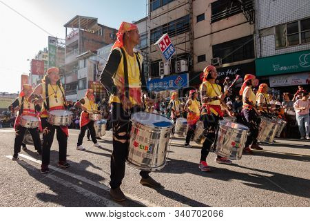 Puli, Taiwan - December 14th, 2019: people parade in Puli carnival at Nantou, Taiwan