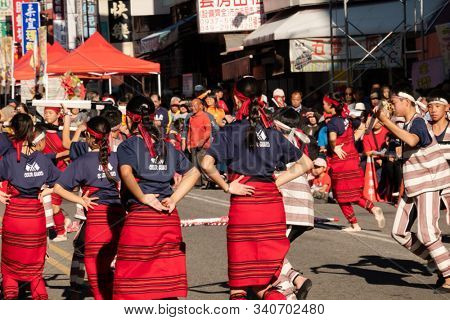 Puli, Taiwan - December 14th, 2019: people parade in Puli carnival at Nantou, Taiwan