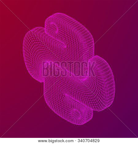 Python Code Language Sign. Programming Coding And Developing Concept. Wireframe Low Poly Mesh Vector