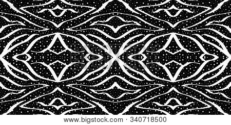 Black Animal Tiger Spots Vector Seamless Pattern. Light Spots Handmade Zebra Design. Acrylic Dyed Ba