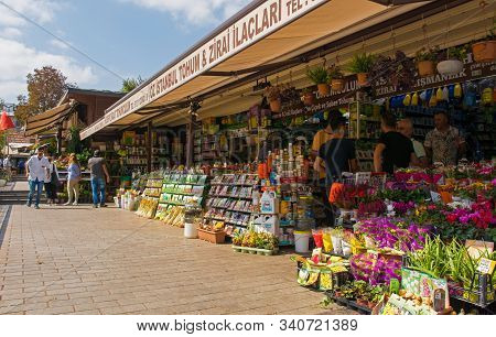 Istanbul, Turkey - September 19th 2019. A Stall Selling Flowers And Seeds In The Exterior Part Of Th