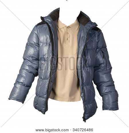 Mens Hakki T-shirt And Blue Jacket Isolated On White Background.casual Clothing