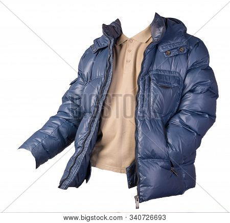 Mens Hakki T-shirt And Blue Jacket Isolated On White Background.casual Clothing