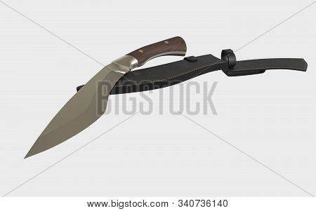 Kukri-style Hunting Knife Complete With Leather Sheath. Isolated On White Background. 3d Illustratio