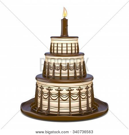 Three Tier Round Chocolate Vanilla Cake 3d Render Illustration Isolated On White Background