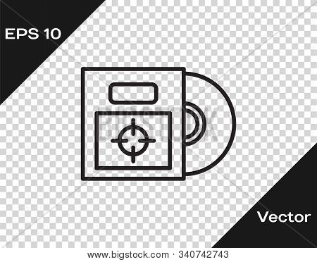 Black Line Cd Or Dvd Disk In Box Icon Isolated On Transparent Background. Compact Disc Sign. Vector 