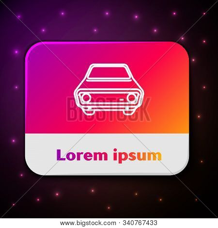 White Line Car Icon Isolated On Black Background. Front View. Rectangle Color Button. Vector Illustr