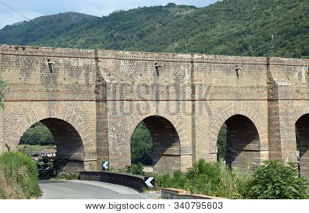 Ancient Aqueduct Called Acquedotto Carolino Near Caserta City In Southern Italy