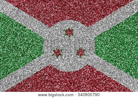 Burundi Flag Depicted On Many Small Shiny Sequins. Colorful Festival Background For Party
