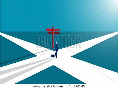 Business Man Standing Middle Way To Direct Success