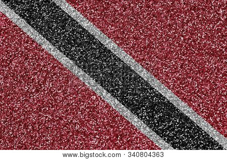 Trinidad And Tobago Flag Depicted On Many Small Shiny Sequins. Colorful Festival Background For Part