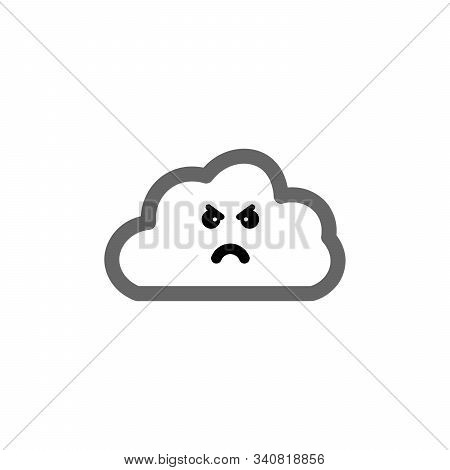 Cartoon Angry Grey Cloud. Vector Illustration. White Isolated. Banner, Sticker, Background