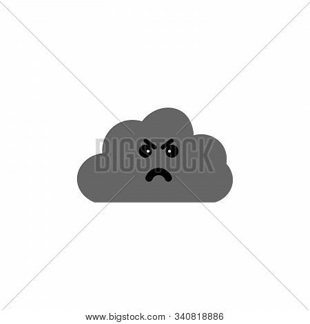 Cartoon Angry Grey Cloud. Vector Illustration. White Isolated. Banner, Sticker, Background