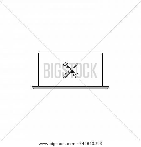 Laptop With Screwdriver And Wrench. Vector Repair Icon