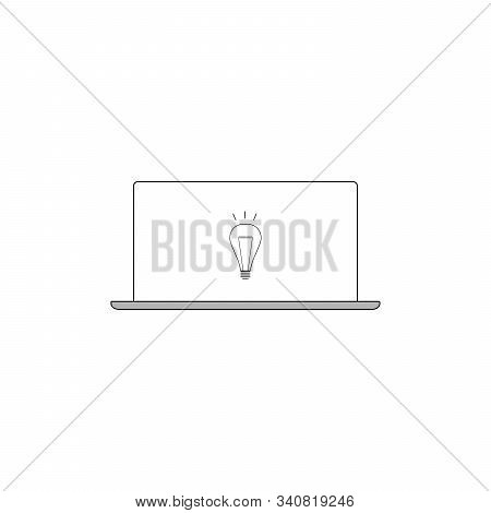 Creative Idea Concept. Business Solution. Lamp On Laptop Screen. Vector Illustration Isolated