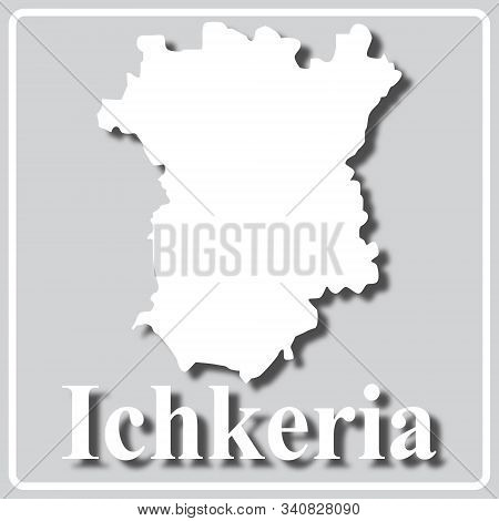 Gray Square Icon With White Map Silhouette And Inscription Ichkeria