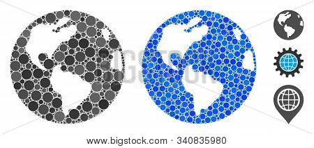Earth Composition Of Small Circles In Different Sizes And Color Hues, Based On Earth Icon. Vector Sm