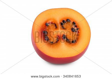 Fresh Tamarillo Fruit Half Isolated On White Background