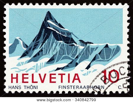 Switzerland - Circa 1966: A Stamp Printed In Switzerland Shows Finsteraarhorn Mountain, Circa 1966.