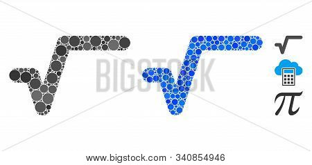 Sqrt Composition Of Small Circles In Variable Sizes And Color Tints, Based On Sqrt Icon. Vector Smal
