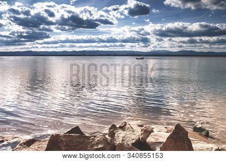 big otmuchow lake in the hot summer sunset