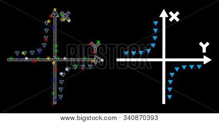 Glossy Mesh Dotted Hyperbola Plot Icon With Sparkle Effect. Abstract Illuminated Model Of Dotted Hyp