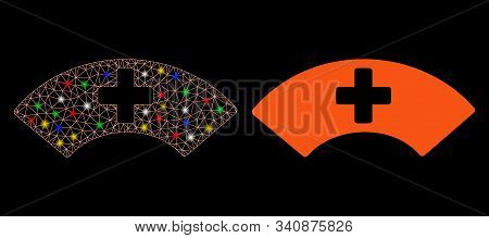 Glowing Mesh Medical Visor Icon With Lightspot Effect. Abstract Illuminated Model Of Medical Visor. 