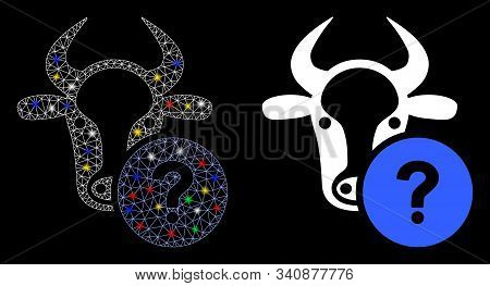 Bright Mesh Cow Unknown Status Icon With Glow Effect. Abstract Illuminated Model Of Cow Unknown Stat
