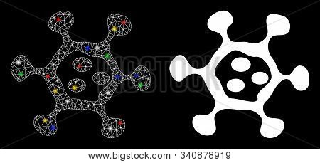 Flare Mesh Microbe Cell Icon With Glare Effect. Abstract Illuminated Model Of Microbe Cell. Shiny Wi